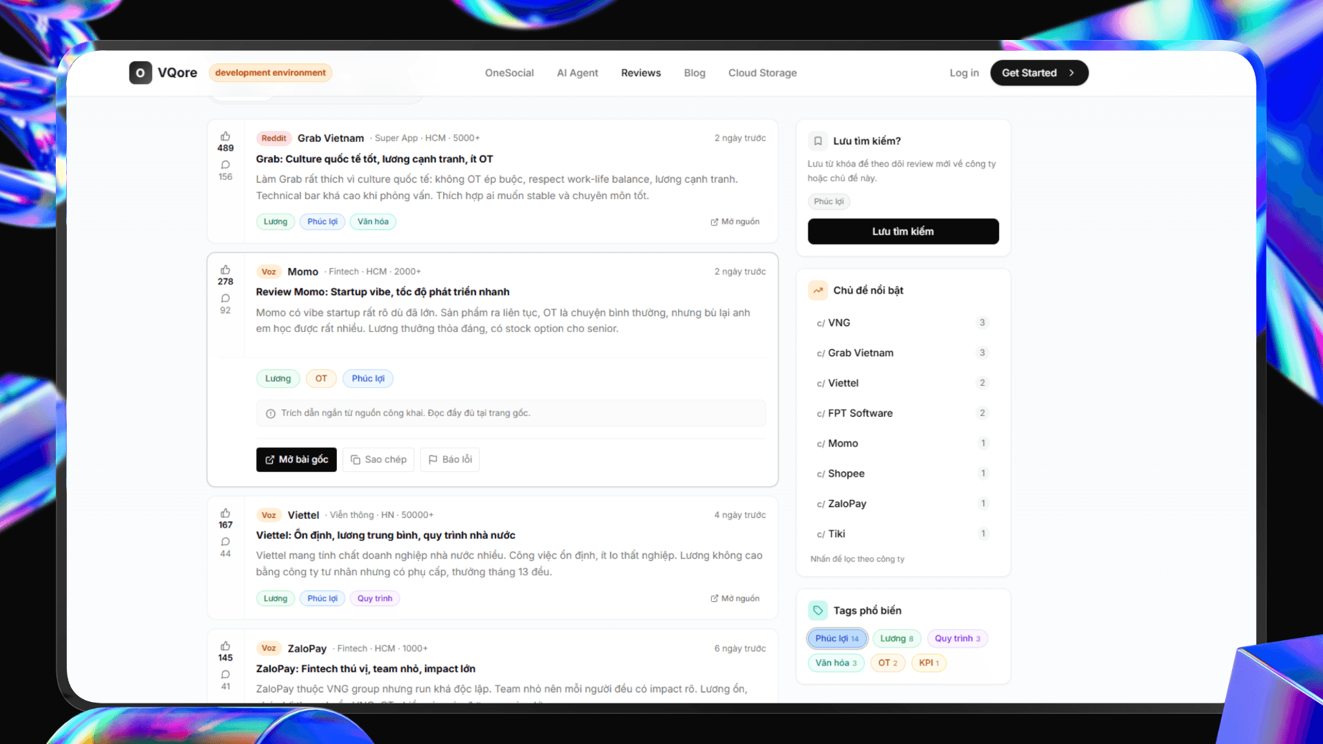 VQore platform dashboard